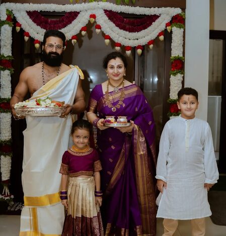 Rishab Shetty, wife Pragathi Shetty perform Lakshmi Puja and Satyanarayana Puja at home Rishab Shetty, wife Pragathi Shetty perform Lakshmi Puja and Satyanarayana Puja at home