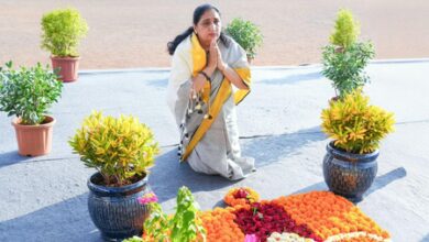Eight months after Ajit Pawar’s death, Dy CM Sunetra pays emotional tribute at Baramati memorial
