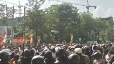 Youth Congress activists protest outside Jabalpur SP office over rising crime Youth Congress activists protest outside Jabalpur SP office over rising crime