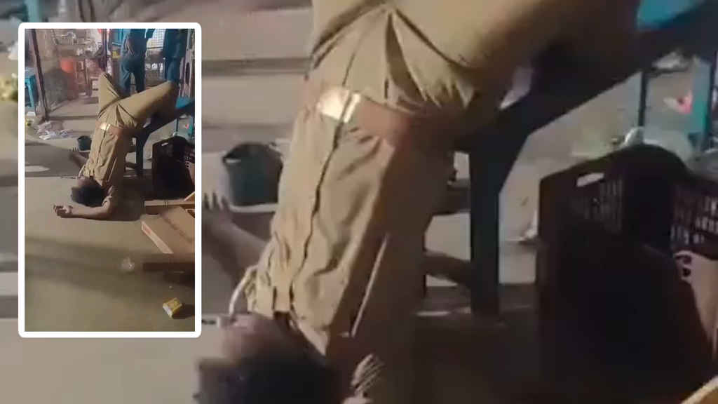 Chitrakoot: Head Constable Suspended After Viral Video Allegedly Shows Him Intoxicated and Lying Upside Down