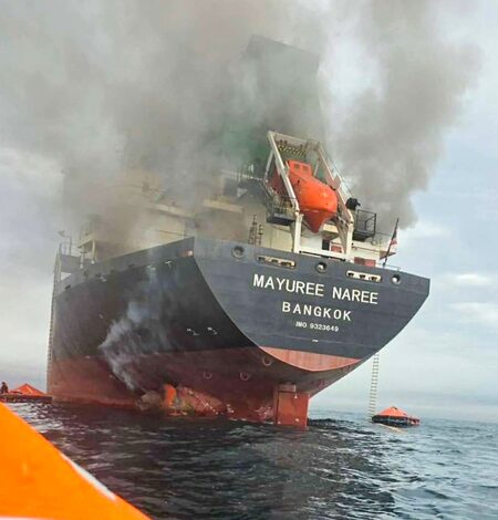 Iran’s navy says ‘violating’ oil tanker caught fire east of Hormuz Strait