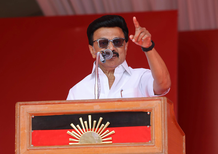 TVK complains to EC over Stalin’s remarks against its Dharapuram candidate Sathyabama TVK complains to EC over Stalin’s remarks against its Dharapuram candidate Sathyabama