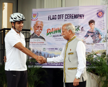 Arunachal Guv flags off 3,000-km solo cycling expedition from Itanagar to Gujarat Arunachal Guv flags off 3,000-km solo cycling expedition from Itanagar to Gujarat