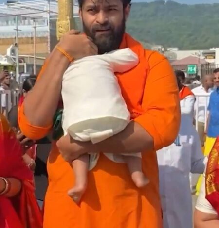 Varun Tej offers prayers at Tirumala Tirupati with family