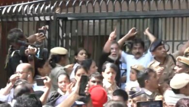 INDIA bloc protest: MPs try to push open gates of Akashvani Bhawan INDIA bloc protest: MPs try to push open gates of Akashvani Bhawan