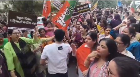 BJP Mahila Morcha protests against Rahul Gandhi over ‘misconduct’ with woman police officer