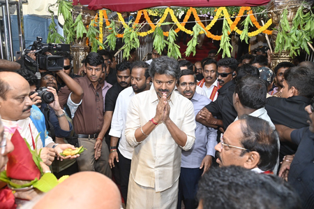 Tamil Nadu CM Vijay offers prayers at Kanaka Durga Temple in Vijayawada Tamil Nadu CM Vijay offers prayers at Kanaka Durga Temple in Vijayawada