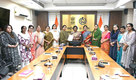 BJP Mahila Morcha delegation meets NCW chief, seeks action against Congress MP in sexual harassment case BJP Mahila Morcha delegation meets NCW chief, seeks action against Congress MP in sexual harassment case