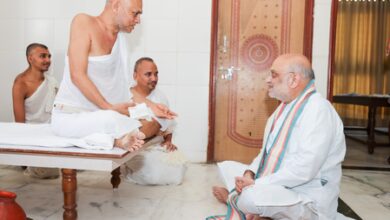 HM Amit Shah visits Jain acharyas in Ahmedabad, highlights teachings of non-violence and restraint