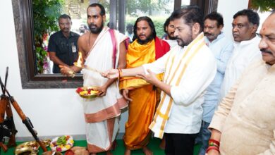 Telangana CM Revanth Reddy performs Ayudhya Puja Telangana CM Revanth Reddy performs Ayudhya Puja