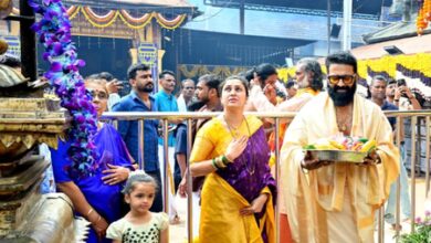 Rishab Shetty offers prayers at Kollur Mookambika temple with family Rishab Shetty offers prayers at Kollur Mookambika temple with family