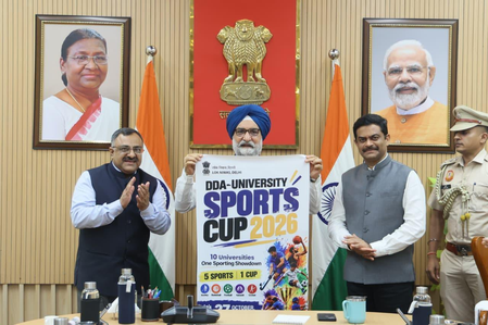 Delhi L-G TS Sandhu launches poster of DDA-University Sports Cup 2026 Delhi L-G TS Sandhu launches poster of DDA-University Sports Cup 2026
