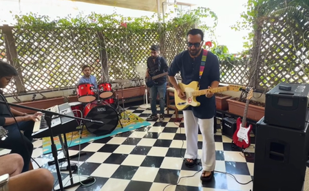 Saif Ali Khan plays electric guitar, sets up mini band show in balcony