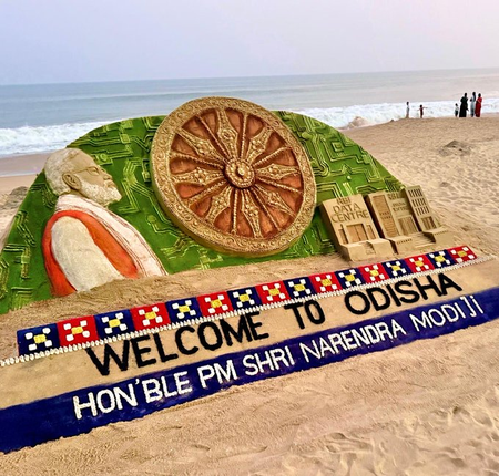 Sand artist Sudarsan Pattnaik creates 8-foot sculpture at Puri Beach to welcome PM Modi ahead of his Odisha visit Sand artist Sudarsan Pattnaik creates 8-foot sculpture at Puri Beach to welcome PM Modi ahead of his Odisha visit