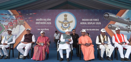 PM Modi witnesses IAF’s ‘Wings Over Ganges’ air show in Varanasi PM Modi witnesses IAF’s ‘Wings Over Ganges’ air show in Varanasi
