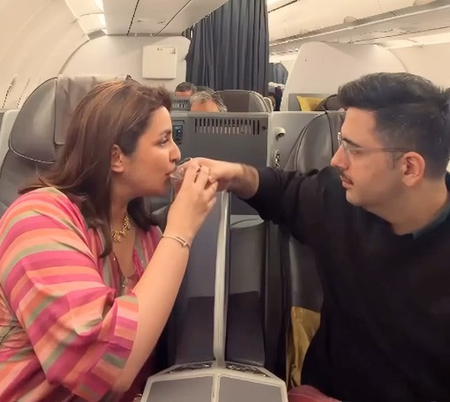 Parineeti Chopra celebrates Karwa Chauth with Raghav Chadha at 35,000 feet, shares adorable video